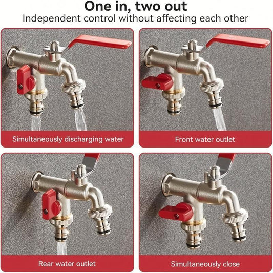 🔥Only ￡7.99!!!📢Universal Stainless Steel Double Outlet Garden Faucet🚀Independent Valves, Heavy-Duty & Easy Install 🚰