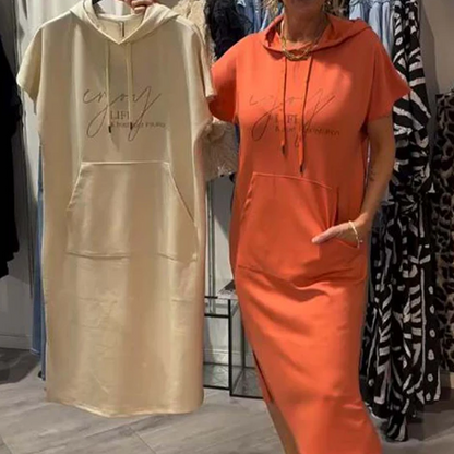 🔥Factory Direct Sales🌸Women’s Solid Short-Sleeve Hooded Long Dress💐