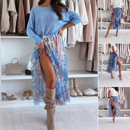 【💥Final 3-hour Preferential Deal 💥】Women's Elegant Floral Printed Elastic Long Skirt