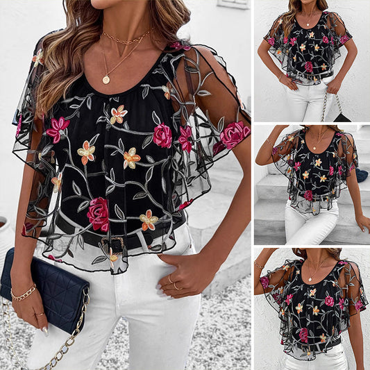 ⏳Time-limited Special⏰Women's Printed Mesh Patchwork Top