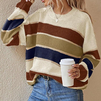 🍂Autumn Sale - 50% Off!💕Women's Loose Striped Long-Sleeve Sweater