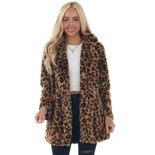 ⏳Limited-time 50% off⏰Women's Casual Loose Plush Leopard Coat🧥