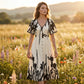 💥Soft Botanical Print V-Neck Midi Dress – Elegant👗Lightweight & All-Match💕