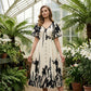 💥Soft Botanical Print V-Neck Midi Dress – Elegant👗Lightweight & All-Match💕