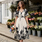 💥Soft Botanical Print V-Neck Midi Dress – Elegant👗Lightweight & All-Match💕