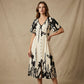 💥Soft Botanical Print V-Neck Midi Dress – Elegant👗Lightweight & All-Match💕