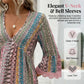 📢📢40% OFF !! ⏰The Bohemian Lace Trim Dress: V-neck, Long Sleeves, All-over Print👗