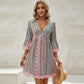 📢📢40% OFF !! ⏰The Bohemian Lace Trim Dress: V-neck, Long Sleeves, All-over Print👗