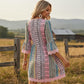 📢📢40% OFF !! ⏰The Bohemian Lace Trim Dress: V-neck, Long Sleeves, All-over Print👗