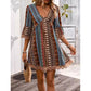 📢📢40% OFF !! ⏰The Bohemian Lace Trim Dress: V-neck, Long Sleeves, All-over Print👗