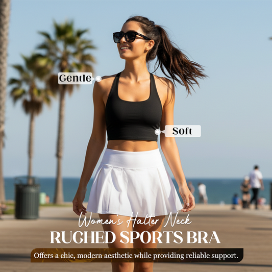 🔥LAST DAY SALE 50% OFF💖Women's Halter Neck Ruched Sports Bra👙