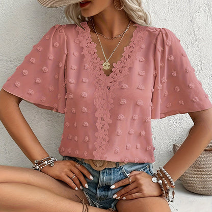 📢📢50% OFF !! ⏰Women's Jacquard V-Neck Butterfly Sleeve Top👚