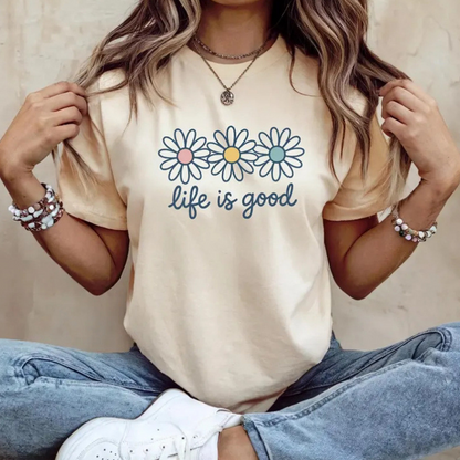 🎉Final 12 Hours - Only ￡12.99!!"🌼Life is Good😊" Daisy Graphic T-Shirt👕