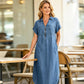 🔥55% Off Hot Sale🚀Free Elegant Gift🎁Women's V-Neck Zip-Up Denim Maxi Dress👗