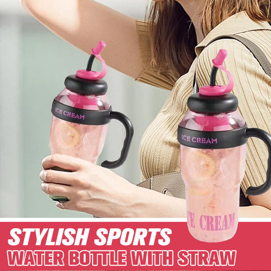 🔥50% Off Hot Sale🚀Stylish Large Capacity Sports Water Bottle with Straw🥛🍸