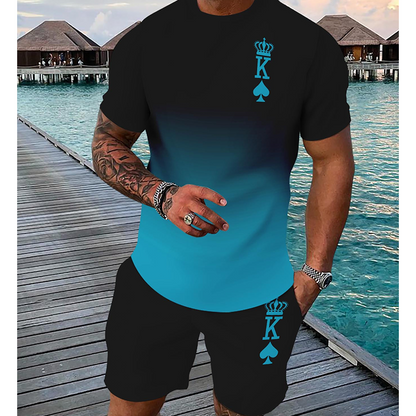 📢📢40% OFF !! 🎁Free Gift⏰Men's 3D Gradient T-Shirt and Shorts Set Casual Summer 2-Piece Outfit🎽