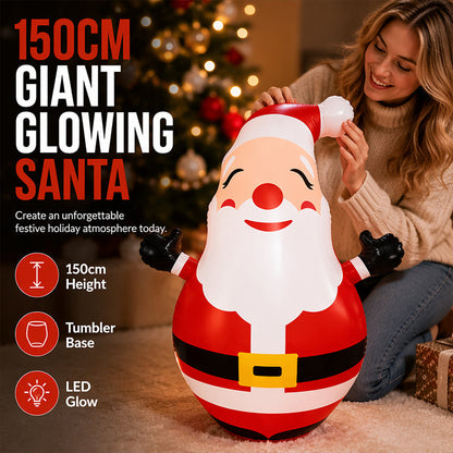 🎄🎅Christmas Special 50% Off！🤶Santa Claus is coming to your home with gifts！🎁150cm Inflatable Santa Claus Tumbler with LED Light Christmas Outdoor Party Decoration