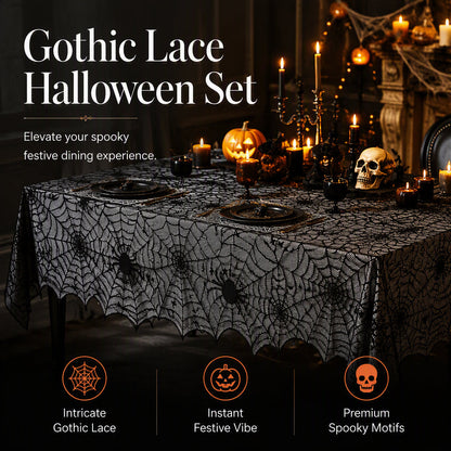 🎃LIMITED-TIME 50% OFF! ⏰Spooky Halloween Patterns Tablecloth and Placemats Set🕸️