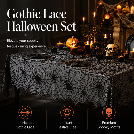🎃LIMITED-TIME 50% OFF! ⏰Spooky Halloween Patterns Tablecloth and Placemats Set🕸️