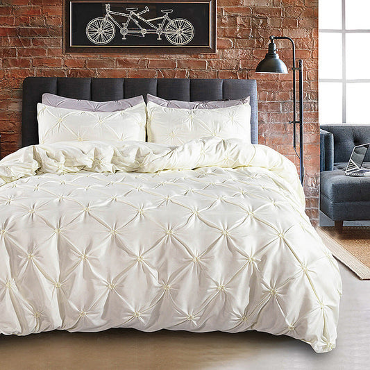 📢📢40% OFF !! ⏰3-Piece Pintuck Pleated Duvet Cover & Pillowcases Set