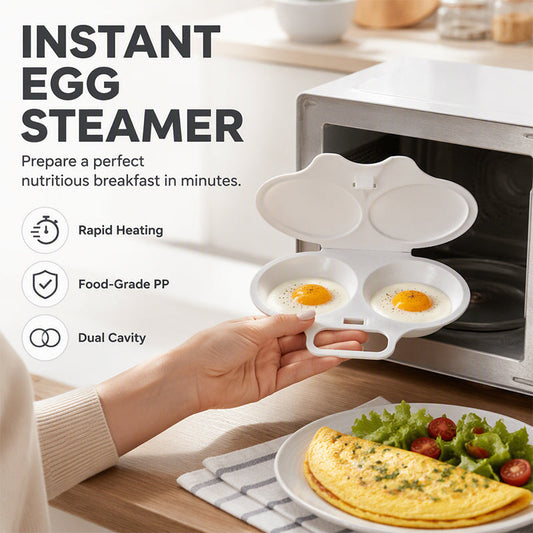 ⏰Last Day Sale-Buy 1 Get 1 Free ￡6.99!!⏰Microwave Egg Poacher – Dual-Cavity Steamer, Rapid Heating, Non-Stick PP – Ideal for Home, Office & Travel! 🔥