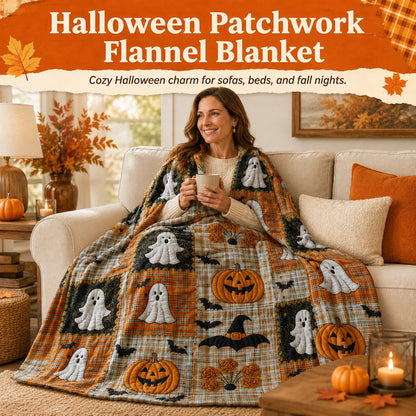 ⏳LAST DAY SALE 50%🎃Halloween Patchwork Flannel Blanket👻