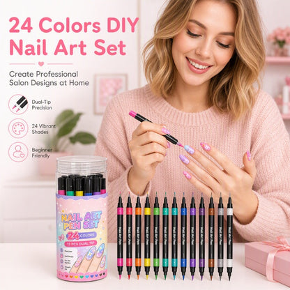 💕LAST DAY-50% OFF🌈24 Colors Dual Ended Nail Art Pens Set🖌️
