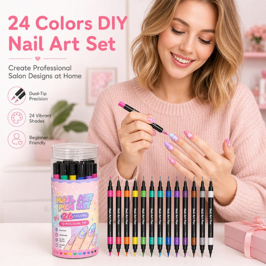 💕LAST DAY-50% OFF🌈24 Colors Dual Ended Nail Art Pens Set🖌️