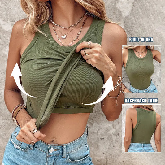 💖Last Day Special Price ￡16.99!!💖Ribbed Stretchy Tank Top with Shelf Bra👚
